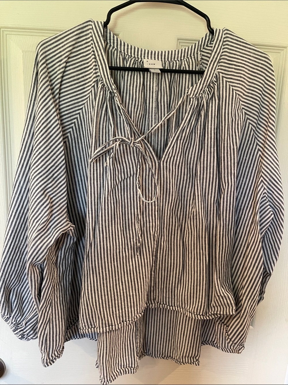 a new day Blue and White Striped Tie-Neck Peasant Tunic